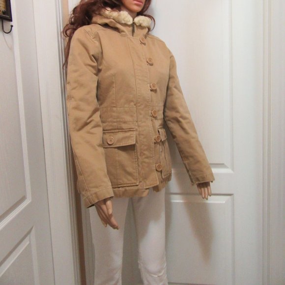 Beige Tan Coat Roxy size Medium - Hood - Picture 7 of 14